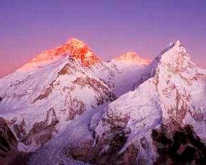 Everest Book - Hall and Ball: Kiwi Mountaineers from Mount Cook to Everest - Everest, Lhotse and Nupse at sunset
